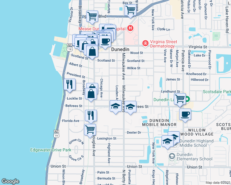 map of restaurants, bars, coffee shops, grocery stores, and more near 531 Lyndhurst Street in Dunedin