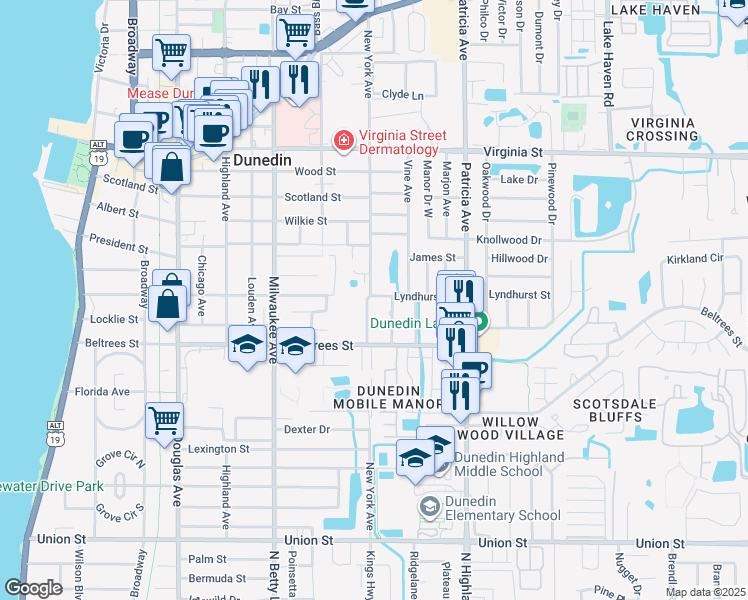 map of restaurants, bars, coffee shops, grocery stores, and more near 819 Lyndhurst Street in Dunedin