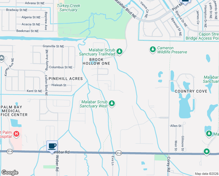 map of restaurants, bars, coffee shops, grocery stores, and more near 1310 Pemberton Trail in Malabar