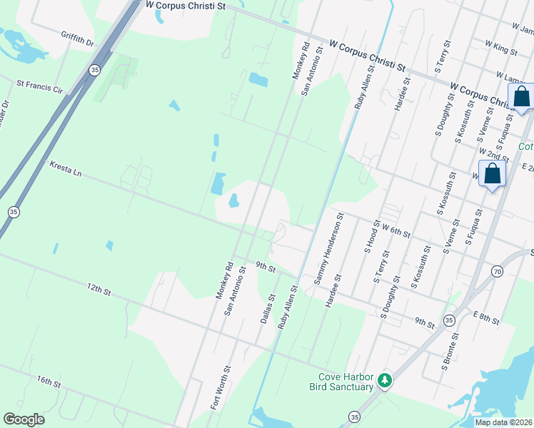 map of restaurants, bars, coffee shops, grocery stores, and more near 1534 San Antonio Street in Rockport