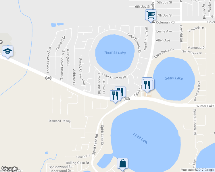 map of restaurants, bars, coffee shops, grocery stores, and more near 378 Holly Ridge Road in Winter Haven