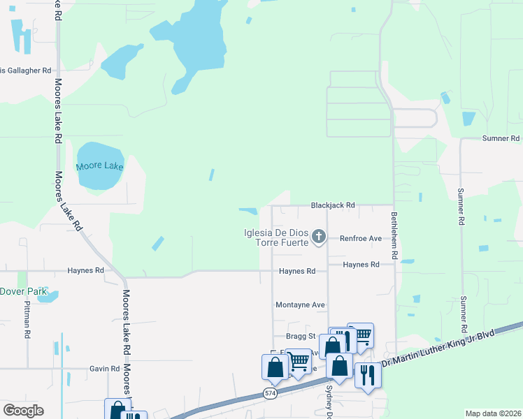 map of restaurants, bars, coffee shops, grocery stores, and more near 14503 Blackjack Road in Dover