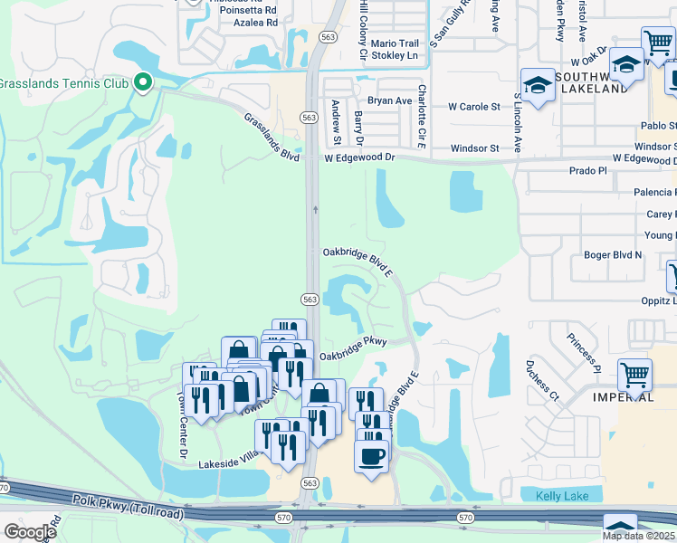 map of restaurants, bars, coffee shops, grocery stores, and more near 3125 Stonewater Drive in Lakeland