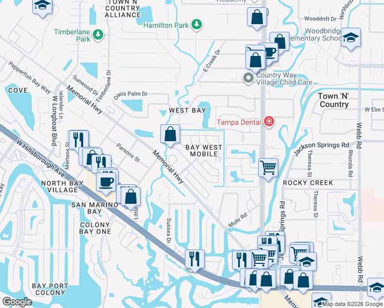 map of restaurants, bars, coffee shops, grocery stores, and more near 200 Bywater Drive in Town 'n' Country