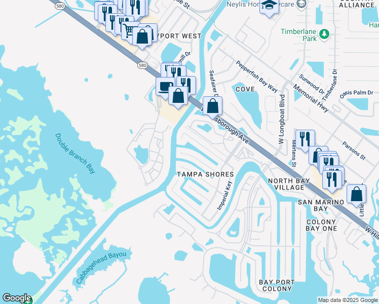 map of restaurants, bars, coffee shops, grocery stores, and more near 10721 Dowry Avenue in Tampa