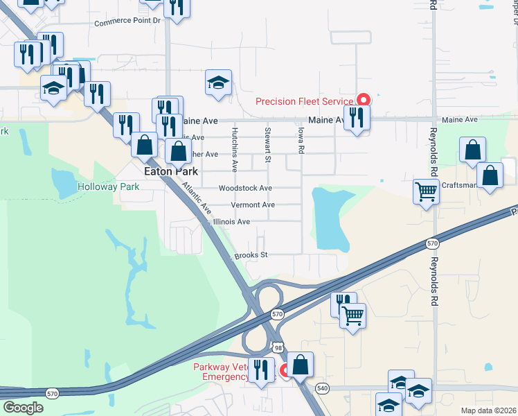 map of restaurants, bars, coffee shops, grocery stores, and more near 3134 Stewart Street in Lakeland