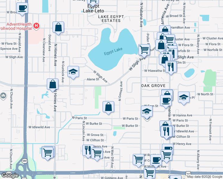 map of restaurants, bars, coffee shops, grocery stores, and more near 3022 West Sligh Avenue in Tampa