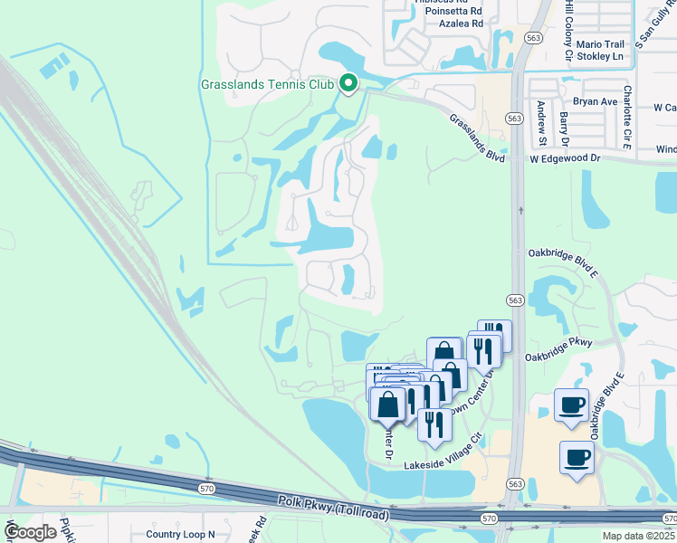 map of restaurants, bars, coffee shops, grocery stores, and more near 3112 Legends Circle in Lakeland