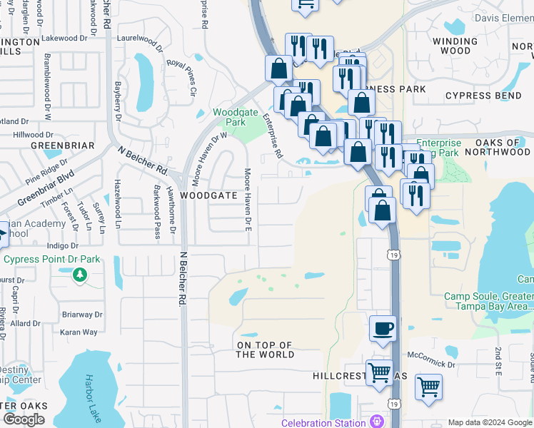 map of restaurants, bars, coffee shops, grocery stores, and more near 2435 Sumatran Way in Clearwater