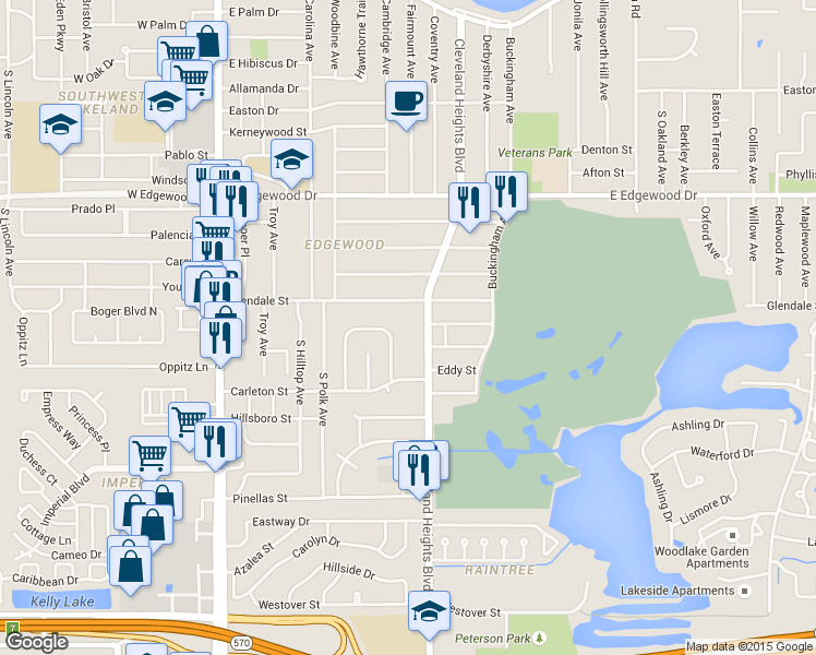 map of restaurants, bars, coffee shops, grocery stores, and more near 765 Glendale Street in Lakeland