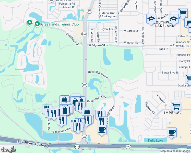 map of restaurants, bars, coffee shops, grocery stores, and more near 3125 Stonewater Drive in Lakeland