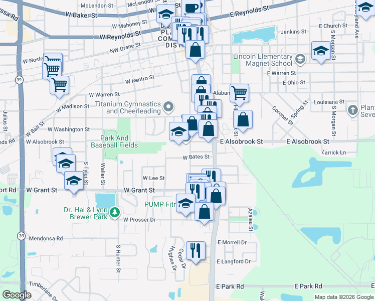 map of restaurants, bars, coffee shops, grocery stores, and more near 909 South Evers Street in Plant City