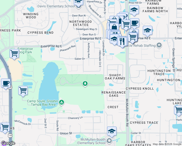 map of restaurants, bars, coffee shops, grocery stores, and more near 2919 Hillcreek Circle South in Clearwater