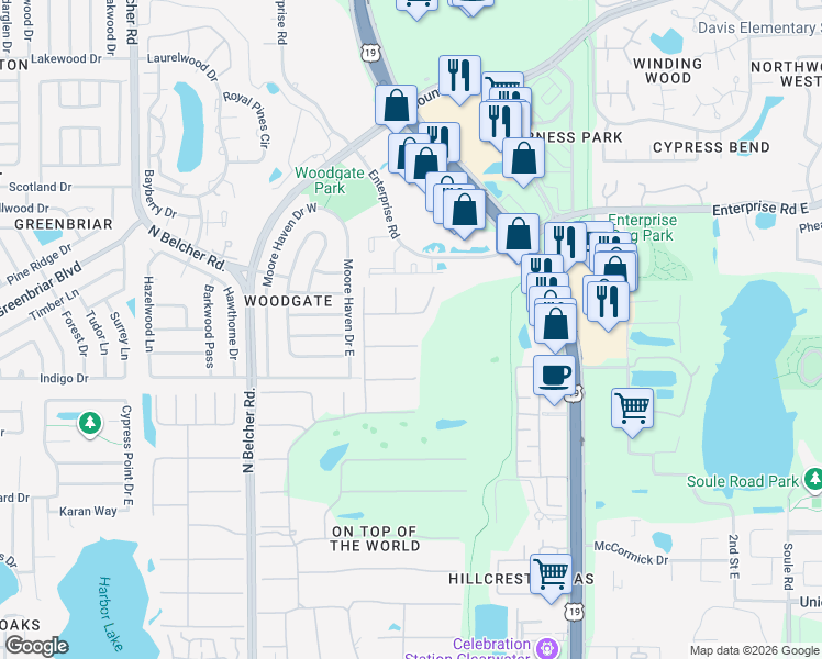 map of restaurants, bars, coffee shops, grocery stores, and more near 2471 Sumatran Way in Clearwater