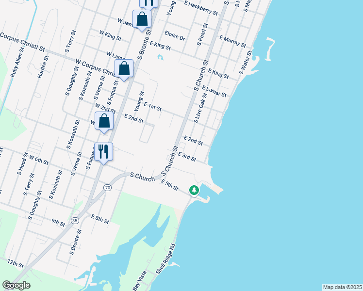 map of restaurants, bars, coffee shops, grocery stores, and more near 1602 South Church Street in Rockport