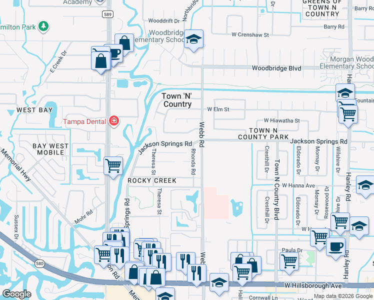 map of restaurants, bars, coffee shops, grocery stores, and more near 8305 June Street in Tampa