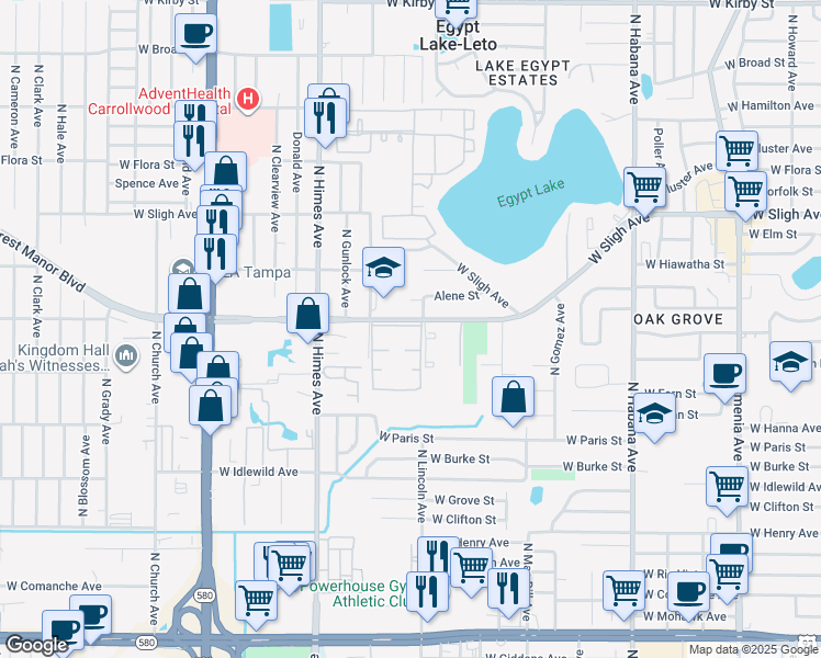 map of restaurants, bars, coffee shops, grocery stores, and more near 3404 West Lambright Avenue in Tampa