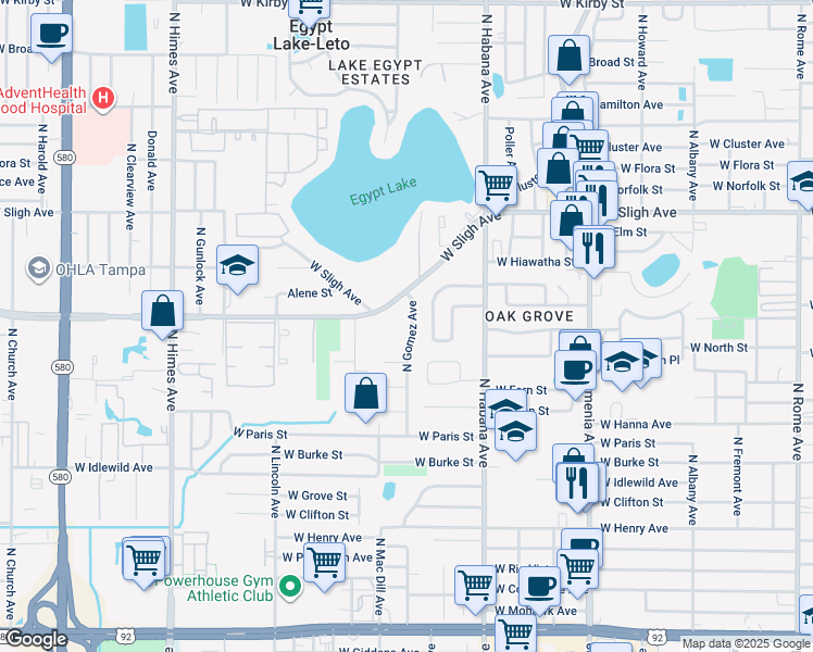 map of restaurants, bars, coffee shops, grocery stores, and more near 6738 Ralston Beach Circle in Tampa