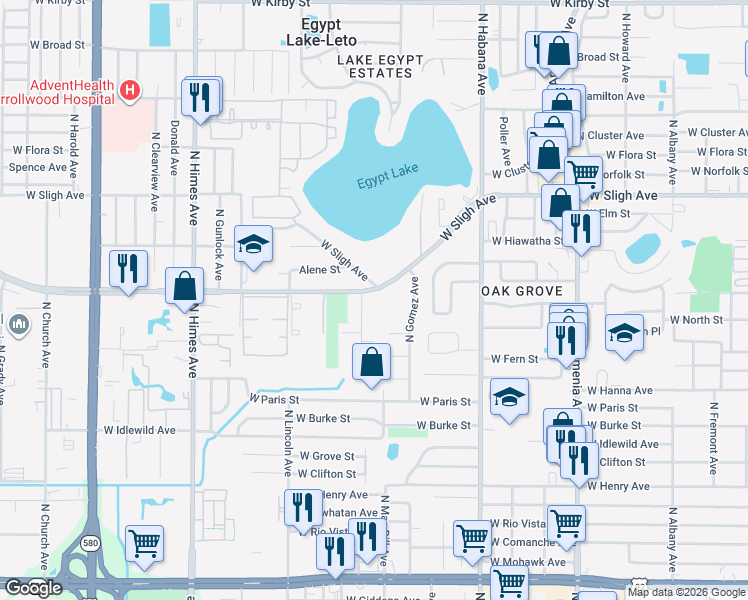 map of restaurants, bars, coffee shops, grocery stores, and more near 3022 West Sligh Avenue in Tampa