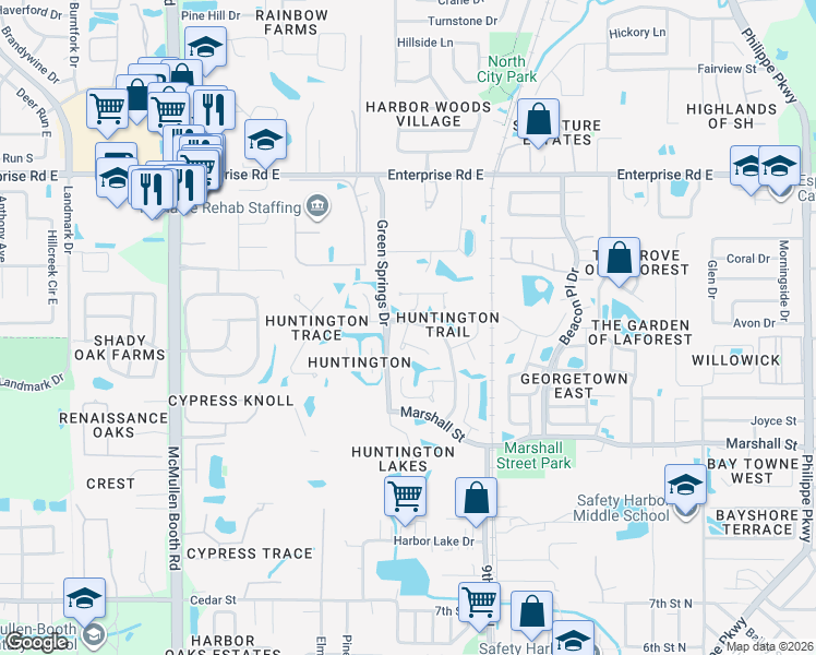 map of restaurants, bars, coffee shops, grocery stores, and more near 1117 Wellington Way in Safety Harbor