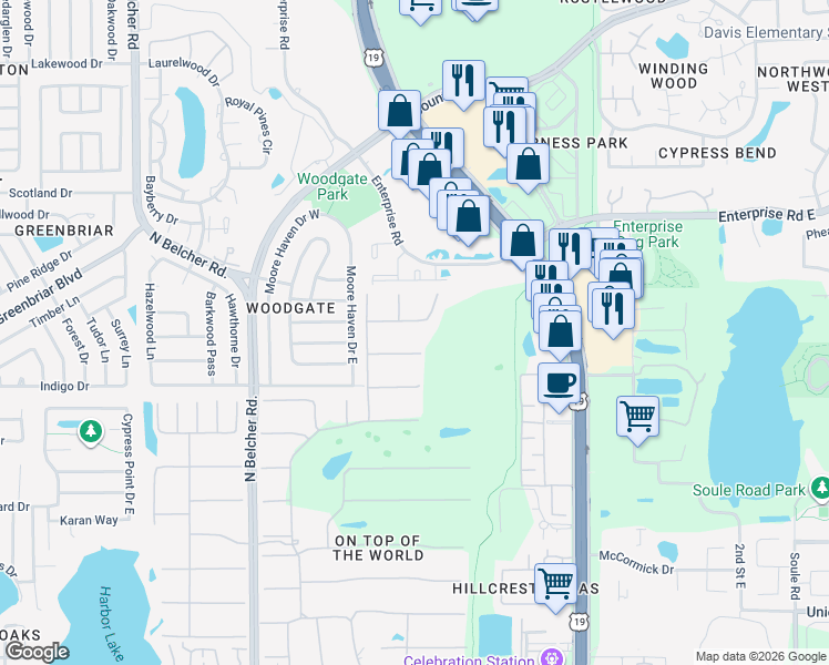 map of restaurants, bars, coffee shops, grocery stores, and more near 2471 Sumatran Way in Clearwater