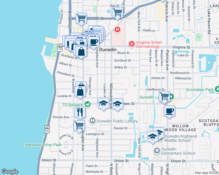 map of restaurants, bars, coffee shops, grocery stores, and more near 603 Lyndhurst Street in Dunedin