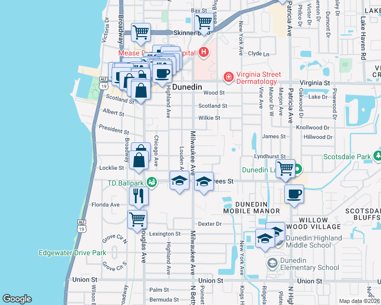 map of restaurants, bars, coffee shops, grocery stores, and more near 603 Lyndhurst Street in Dunedin
