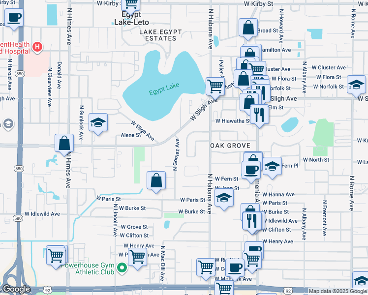 map of restaurants, bars, coffee shops, grocery stores, and more near 6738 Ralston Beach Circle in Tampa