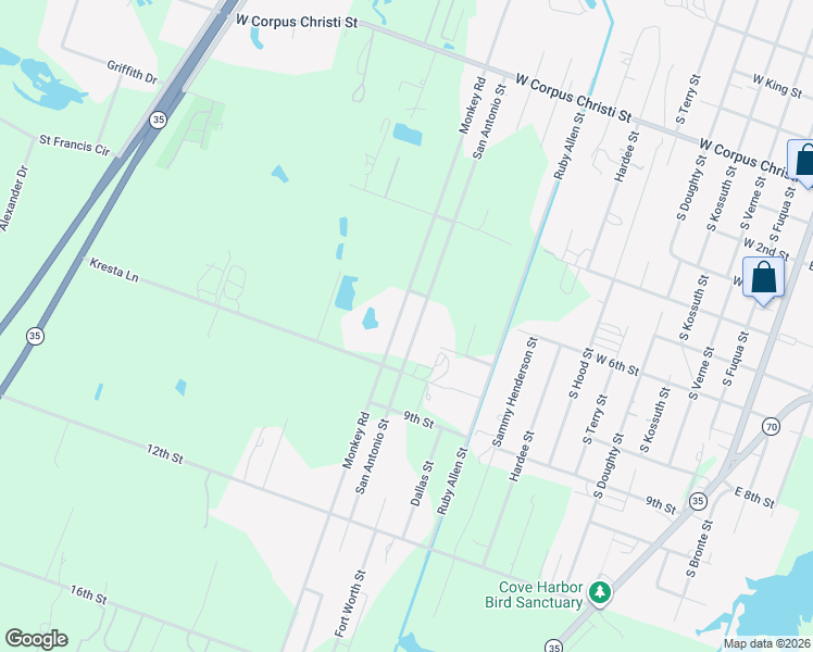 map of restaurants, bars, coffee shops, grocery stores, and more near 1534 San Antonio Street in Rockport