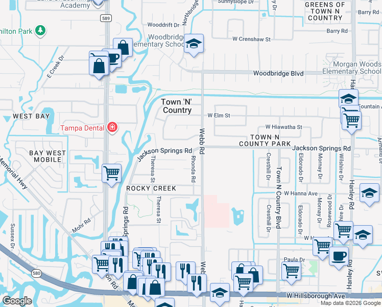 map of restaurants, bars, coffee shops, grocery stores, and more near 8305 June Street in Tampa