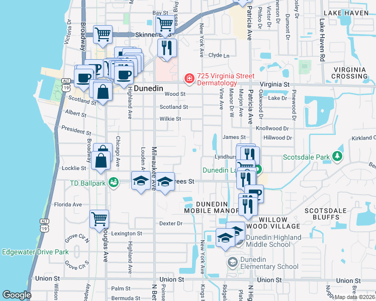 map of restaurants, bars, coffee shops, grocery stores, and more near 660 Beltrees Street in Dunedin