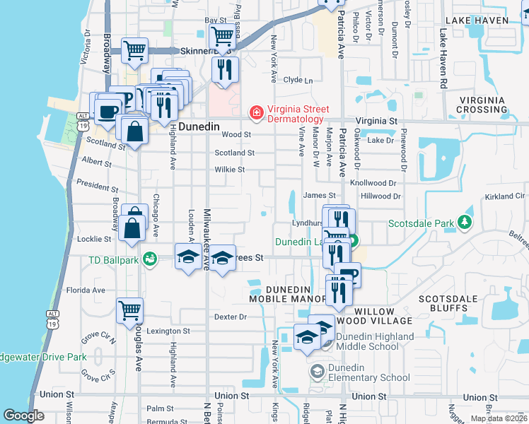 map of restaurants, bars, coffee shops, grocery stores, and more near 660 Beltrees Street in Dunedin