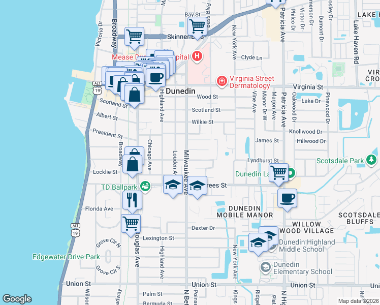 map of restaurants, bars, coffee shops, grocery stores, and more near 603 Lyndhurst Street in Dunedin