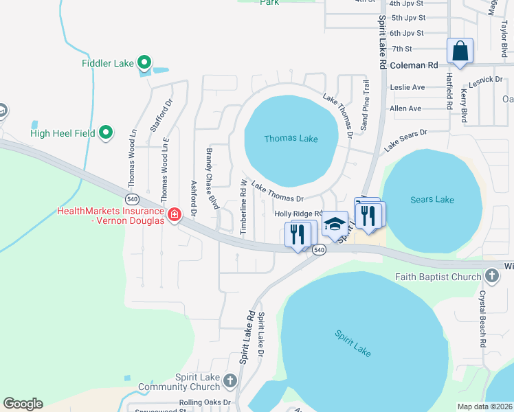 map of restaurants, bars, coffee shops, grocery stores, and more near 3223 Timberline Road in Winter Haven