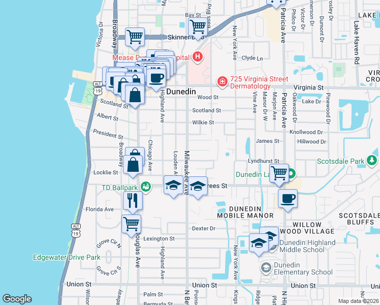 map of restaurants, bars, coffee shops, grocery stores, and more near 603 Lyndhurst Street in Dunedin