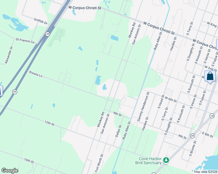 map of restaurants, bars, coffee shops, grocery stores, and more near 1603 Monkey Road in Rockport
