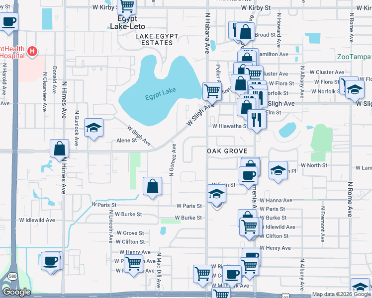 map of restaurants, bars, coffee shops, grocery stores, and more near 6745 Ralston Beach Circle in Tampa