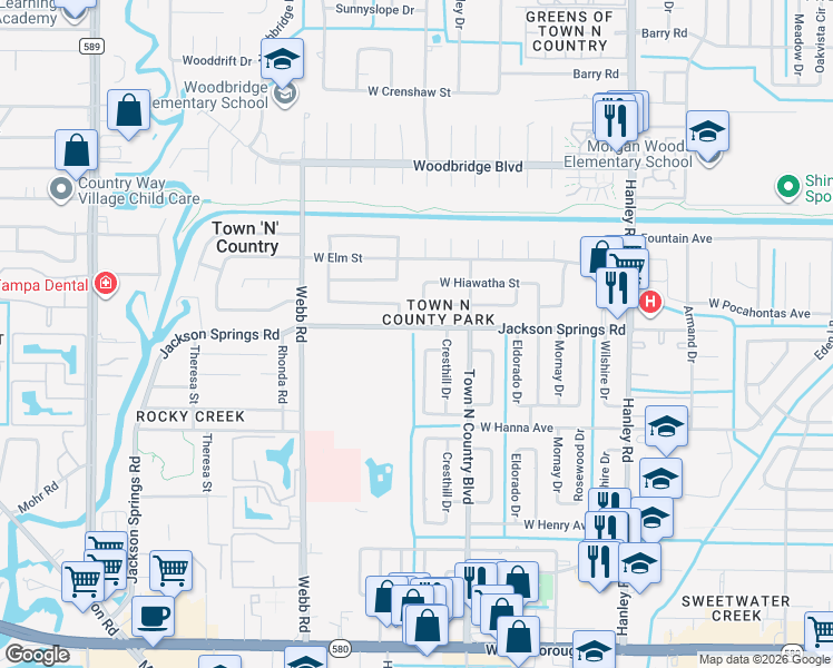 map of restaurants, bars, coffee shops, grocery stores, and more near 7914 West Pocahontas Avenue in Tampa