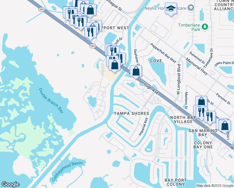 map of restaurants, bars, coffee shops, grocery stores, and more near 10741 Drummond Road in Tampa