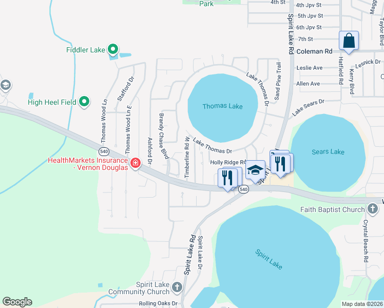 map of restaurants, bars, coffee shops, grocery stores, and more near 3247 Timberline Road in Winter Haven