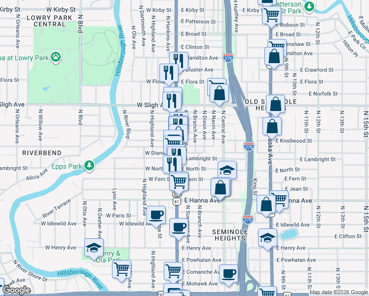 map of restaurants, bars, coffee shops, grocery stores, and more near in Tampa