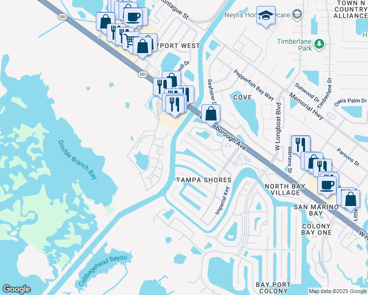 map of restaurants, bars, coffee shops, grocery stores, and more near 10744 Drummond Road in Tampa