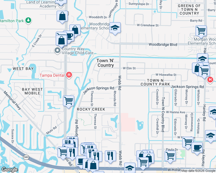 map of restaurants, bars, coffee shops, grocery stores, and more near 8313 Jackson Springs Road in Tampa