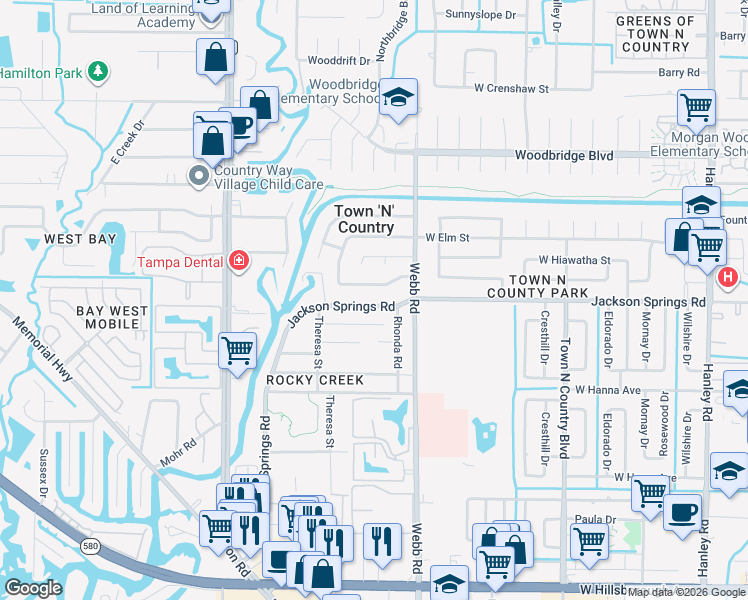 map of restaurants, bars, coffee shops, grocery stores, and more near 8313 Jackson Springs Road in Tampa