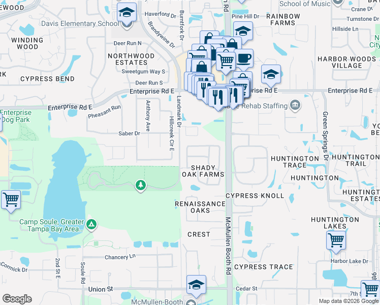 map of restaurants, bars, coffee shops, grocery stores, and more near 3027 Oak Hill Road in Clearwater