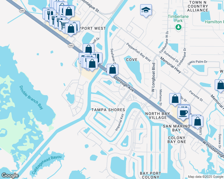 map of restaurants, bars, coffee shops, grocery stores, and more near 10818 Sakonnet River Drive in Town 'n' Country