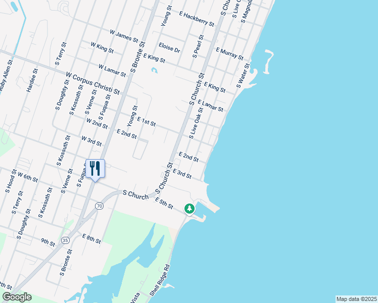 map of restaurants, bars, coffee shops, grocery stores, and more near 1503-1525 South Live Oak Street in Rockport