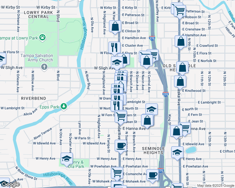 map of restaurants, bars, coffee shops, grocery stores, and more near in Tampa