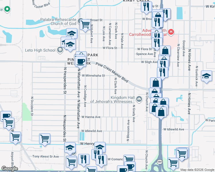 map of restaurants, bars, coffee shops, grocery stores, and more near 6611 North Lois Avenue in Tampa