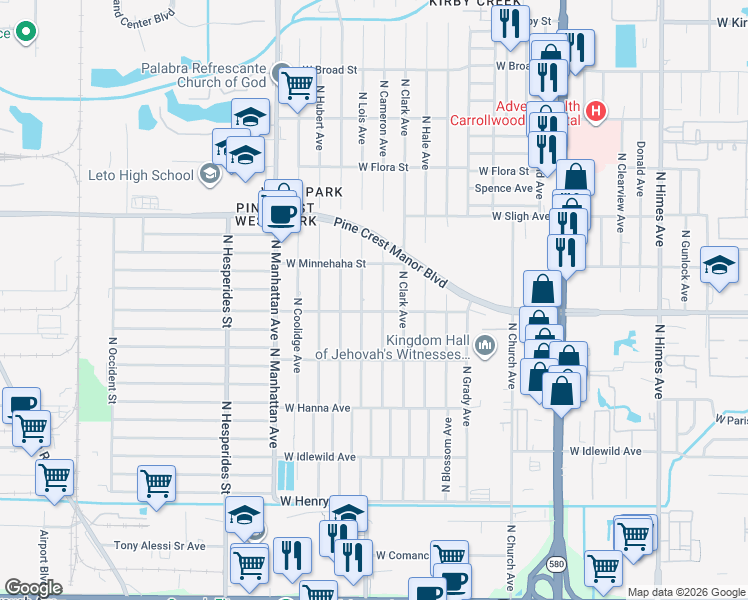 map of restaurants, bars, coffee shops, grocery stores, and more near 6611 North Lois Avenue in Tampa